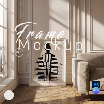 Vertical Frame Mockup,Floor Frame Living Room Photoshop|Scandinavian Frame Mockup PSD Template Canva PNG |Photopea file with Smart Object|28