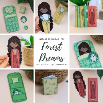 Printable Forest Dreams Bundle with Paper Dolls, Outfits and Sleeping Bag Templates, Digital Download, Activities For Kids