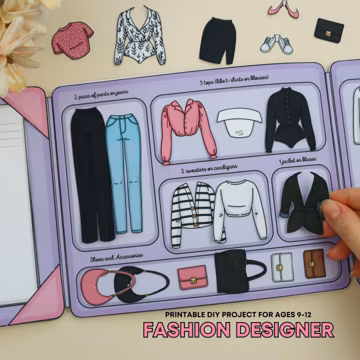 Fashion Designer Lapbook: Printable DIY Clothing Design Kit for Kids Ages 9-12, Preschool activities, learning binder, quiet time printables