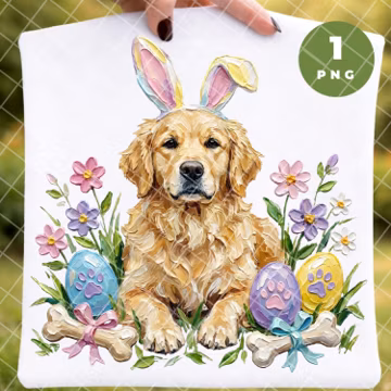 Golden Retriever Easter PNG, Spring Dog Clipart, Bunny Ears Sublimation Design, Instant Download
