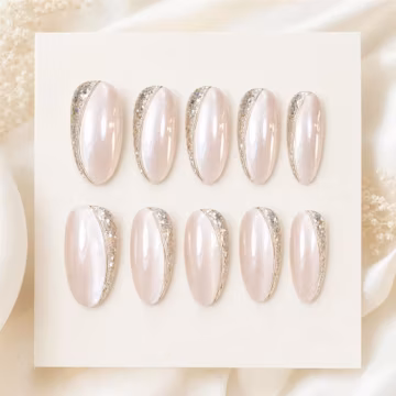 Champagne Shimmer Bridal Nails, Reusable Handmade Elegant Wedding Nail Set