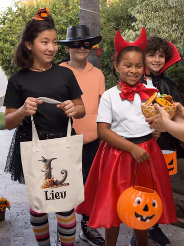 Custom Halloween Trick-or-Treat Tote - Personalized Cotton Bag