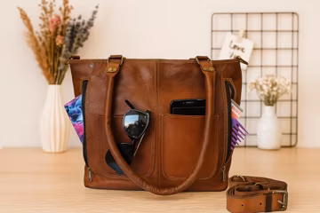 Handmade Leather Tote Bag: Large Vintage Shoulder Bag