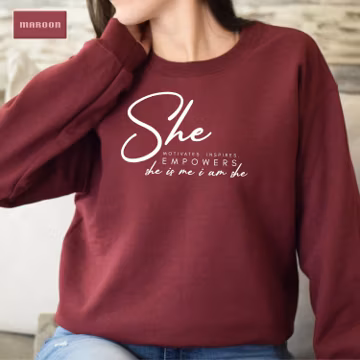 She Motivates Inspires Empowers She Is Me I Am She Sweatshirt, Women Empowerment Sweater, Minimalist Crewneck, Gift For Her, Ink and Quotes