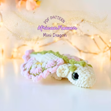 Mini Dragon Crochet Pattern PDF, African Flower Amigurumi Pattern, Geometric Plushie DIY Tutorial