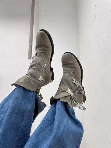 Vintage cute cowboy A.S. 98 boots, Italian women ankle grey boots, goth victorian boots, motorcycle riding cowboy boots, 90s leather US 6.5
