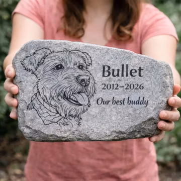 Personalized Dog Memorial Stone | Custom Basalt Pet Headstone & Grave Marker | Photo Engraved Dog Tombstone | Outdoor Garden Cemetery