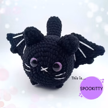 Halloween Bat-Wing Cat Crochet Pattern PDF – “Spookitty” with Tail Spider • Beginner Amigurumi, Instant Download