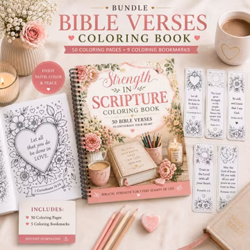 Bible Verse Coloring Book for Women | Christian Coloring Bookmarks | 50 Scripture Coloring Pages | Bible Study Printable | Scripture Cards