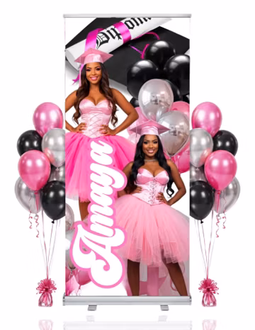 Hot Pink Graduation Banner Template|Class of 2026 Retractable Sign|Personalized Senior Photo Backdrop|Editable Canva Pro|Digital Download