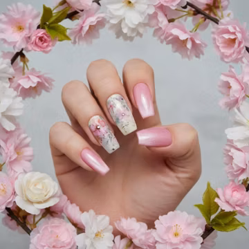 cat eye floral press on nails | pink shimmer | summer flower nails