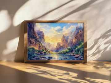 Printable The Narrows Sunrise Painting, Zion National Park Wall Art, Utah Summer Red Rock Mountain Artwork, Virgin River Canyon Landscape