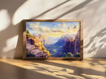 Printable Angels Landing Summit Sunrise Painting, Zion National Park Wall Art, Utah Summer Zion Valley Artwork, Red Rock Mountain Canyon Art