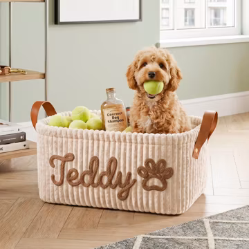 Personalized Dog Toy Basket With Name: Corduroy Pet Organizer,Pet Toy Basket, Pet Name Gift,Custom Toy Storage