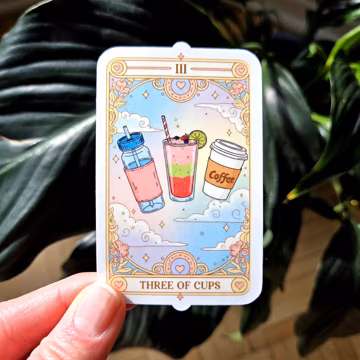 The Three of Cups Tarot Card Inspired Vinyl Sticker for Laptops & Water Bottles, funny sticker