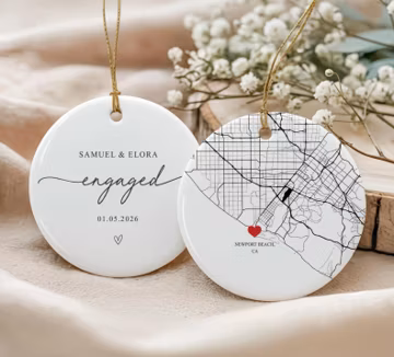 Custom Engagement Ornament, Newlywed Gift Engaged Ornament, Custom Wedding/Engagement Location Ornament, Engagement Gift