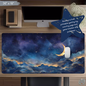 Celestial Night Sky Desk Mat: Moonlit Cloudscape Mouse Pad, Gamer Playmat D49
