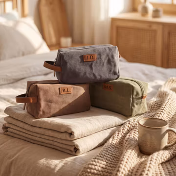 Personalized Canvas Dopp Kit Bag, Leather Trim Toiletry Bag, Wedding Groomsmen Gift, Travel Gear