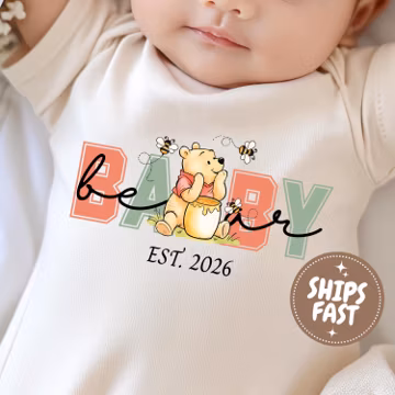 Personalized Baby Bear Est Onesie®, Custom Year Pooh Bear Established Baby Bodysuit, Pregnancy Reveal One Piece, Baby Announcement Gift
