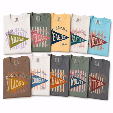Personalized School Mascot Shirt, Custom Game Day Tee, School Spirit Football Season Shirt, Coquette Pennant, Team Pride Back to School
