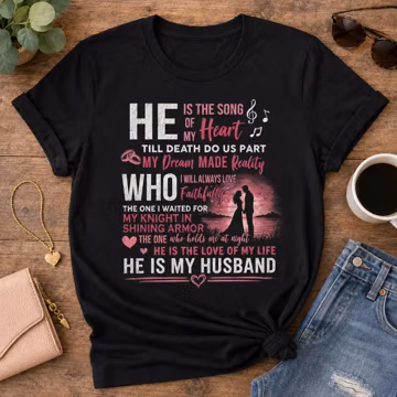 He Is My Husband Shirt Romantic Anniversary Gift for Husband Song of My Heart Tee My Knight in Shining Armor Wedding Present for Him