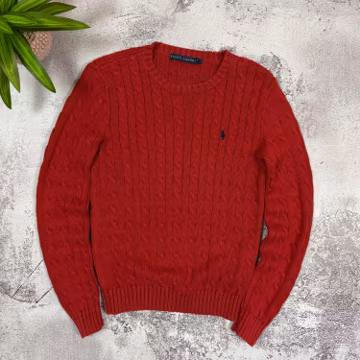 Vintage Polo Ralph Lauren Cable Knit Sweater Womens Size M Red Cotton Crewneck Classic Pony Preppy Cottagecore Old Money