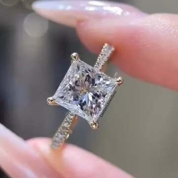 2 CT Princess Cut Lab Grown Diamond Ring, 14K Gold Pave Engagement Ring, Promise Ring For Her, Propose Ring, Anniversary Gift for Women