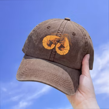 Embroidered Shrimp Baseball Cap, Coastal Marine Life Hat, Unisex Cotton Twill