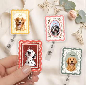Personalized Dog Badge Reel, Custom Pet Watercolor Photo Badge Reel, Nurse Badge Reel, Dog Mom Gift