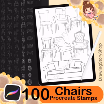 100 Procreate interior brush, Procreate chair brushes, Procreate chairs Stamp ,Sofa Stamps ,Procreate furniture