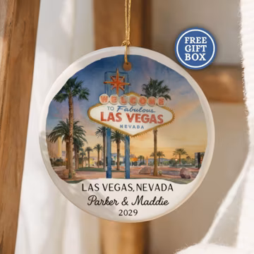 Custom Las Vegas Christmas Ornament Personalized Travel Souvenir Honeymoon Bachelorette Party Vacation Keepsake Gift Las Vegas Ornament O267
