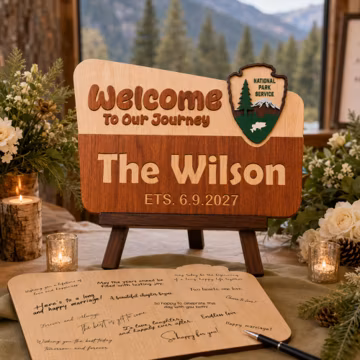 National Park Wedding Welcome Sign, Custom Family Name Wood Sign, Adventure Awaits Elopement Decor, Mountain Forest Wedding Plaque