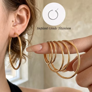 Titanium Gold Hoop Earrings | 18g/16g Dainty Hoop Earrings, Thin Hoop Earrings, Large Hoop, Hypoallergenic Hoop Earrings, Lightweight Hoops