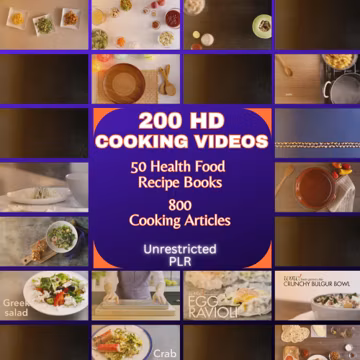 PLR Cooking Video Bundle – 200 HD Videos, 50 Recipe eBooks, 800 Articles