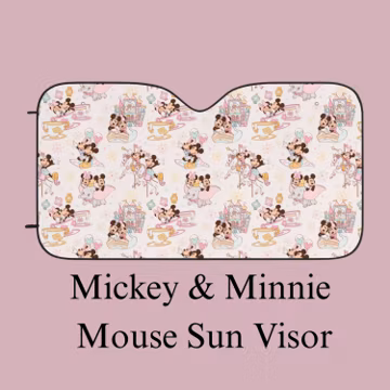 Mickey Mouse Car Sun Shade, Disney Auto Accessories, Pastel Sun Visor Car Decor for Women and Fans, Travel Enthusiast