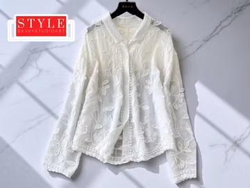 Embroidered Leaf Lace Blouse: Sheer Boho V-Neck Tunic