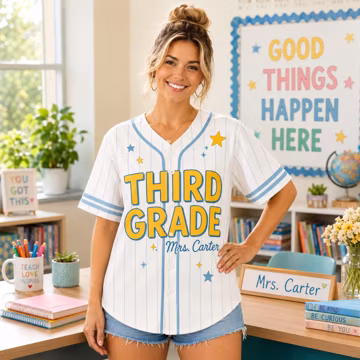 Personalized Teacher Baseball Jersey, Custom Grade Level & Name Pinstripe Shirt, Back to School Teacher Outfit, Teacher Gift
