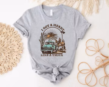 Heart Like A Truck Western Graphic Tee, Cowboy Shirt