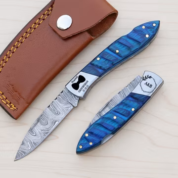 Best Unique Pocket Knife Gift for Men, Damascus Steel Folding Knife, Personalized Anniversary Gift for Husband, Boyfriend Birthday Gift Love