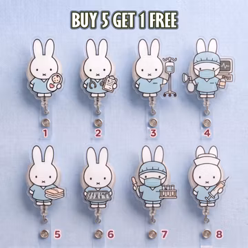 Cute Bunny Nurse Badge Reel, L&D Nurse ID Holder, Buy 5 Get 1 Free Badge Reel, Retractable Acrylic Badge Clip for RN ICU Nurse, Work Lanyard