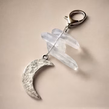 Moon Jewelry Crystal Keychain Silver Purse Charm Jewelry Crystal Quartz Waning Crescent Moon Bag Accessory Charm Silver Jewelry Moon Lover
