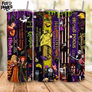 Retro Halloween VHS 20oz Tumbler Wrap, Neon Halloween Movie Characters PNG, Vintage 90s Skinny Tumbler Sublimation Design