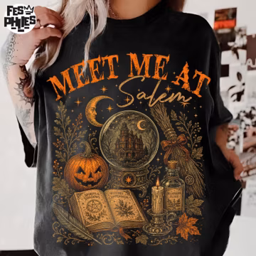 Vintage Salem Witch PNG, Meet Me At Salem Shirt Design, Haunted House Halloween Graphic, Retro Spooky Season Sublimation PNG, Digital File