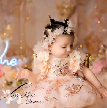 Gold Butterfly Tiara, Baby Birthday Crown, Floral Headpiece