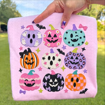 Cute Jack O Lanterns, Doodle Pumpkins Girly Digital Download, Sublimation DTF, Trendy Boutique Shirt, Coquette Design, Spooky Season Tee