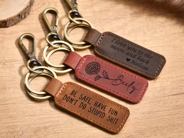Custom Engraved Leather Keychain, Personalized Gift for Him,Birthday Gift, Christmas Gift Boyfriend,Monogrammed Key Fob, Drive Safe Keychain