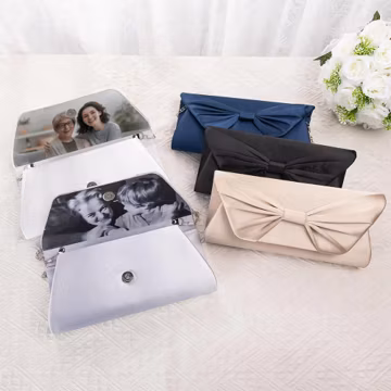 Personalized Silk Bow Tie Clutch with Photo Custom Clutch with Picture Inside Something Old Photo Prop Picture Purse Mother's Day gift