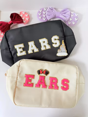 Magical EARS Bag - Hot Pink Custom EARS Bag - Personalized Ears Chenille patches - XL nylon bag - nylon pouch bag - Ears pouch