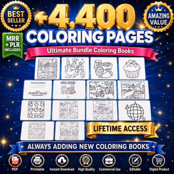 4,400+ Printable Coloring Pages Bundle, PDF Collection with MRR & PLR Rights