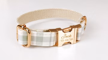 Custom plaid dog collar set, Personalized Engraved dog collar, Engraved pet name tag metal buckle, Christmas Dog Gift,Wedding dog collar